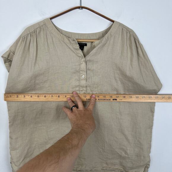Ann Taylor Women’s S Tan 100% Linen Framed Popover Short Sleeve Blouse Beige - Picture 8 of 8